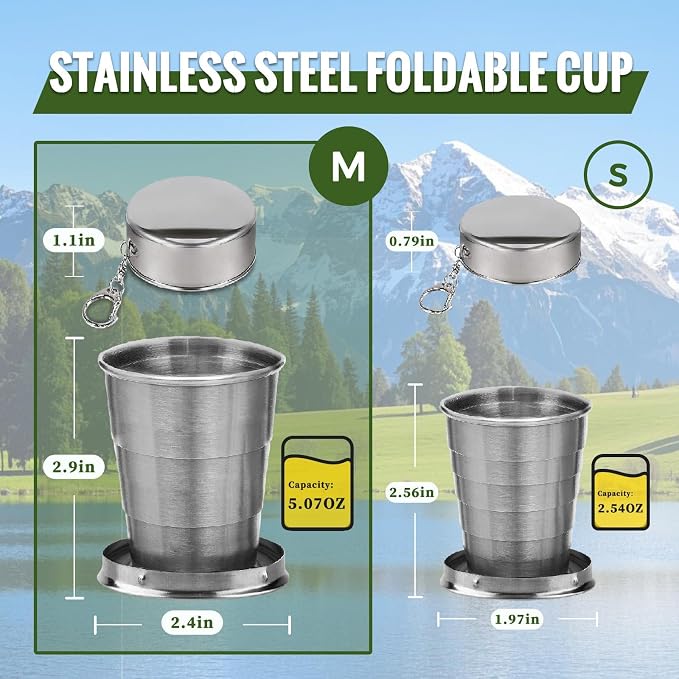 2 Pcs Stainless Steel Collapsible Cup, Foldable Cup - Image 2