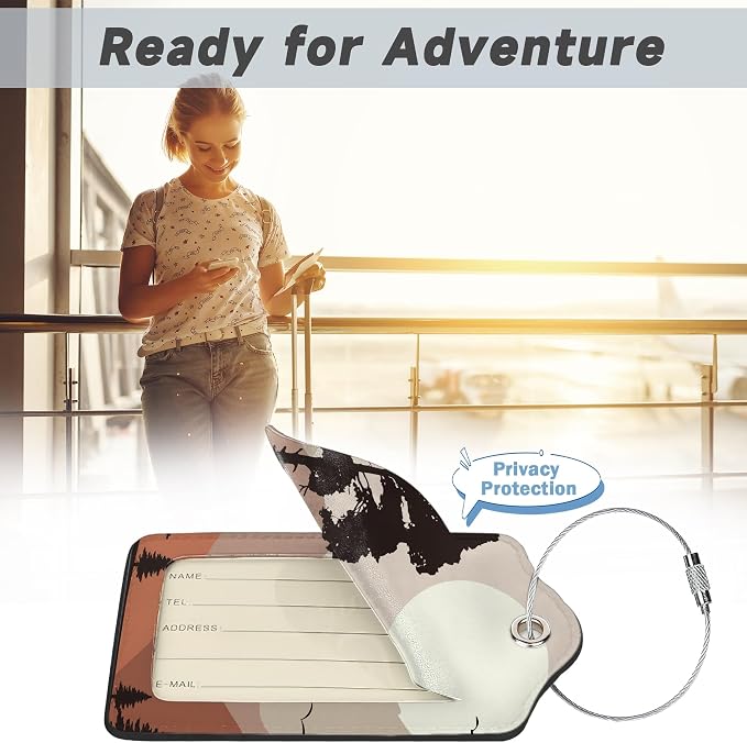 2 Pack Luggage Tag for Suitcase, Landscape Pine Trees Mountains Leather Bag - Image 5