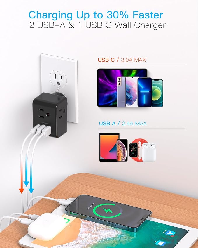 Multi Plug Outlet Extender, Power Strip Non Surge Protector Electric Outlet - Image 3