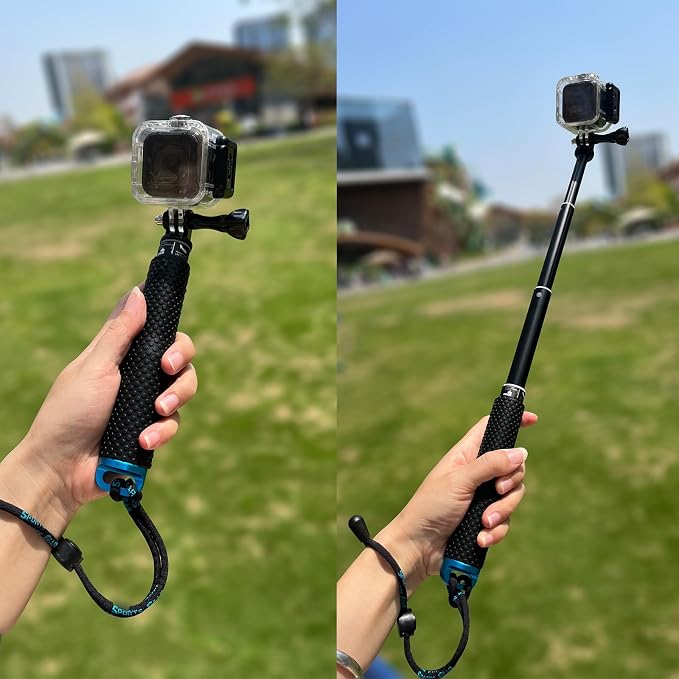 19” Short Extension Selfie Stick Compact Handle Grip Adjustable Waterproof - Image 5