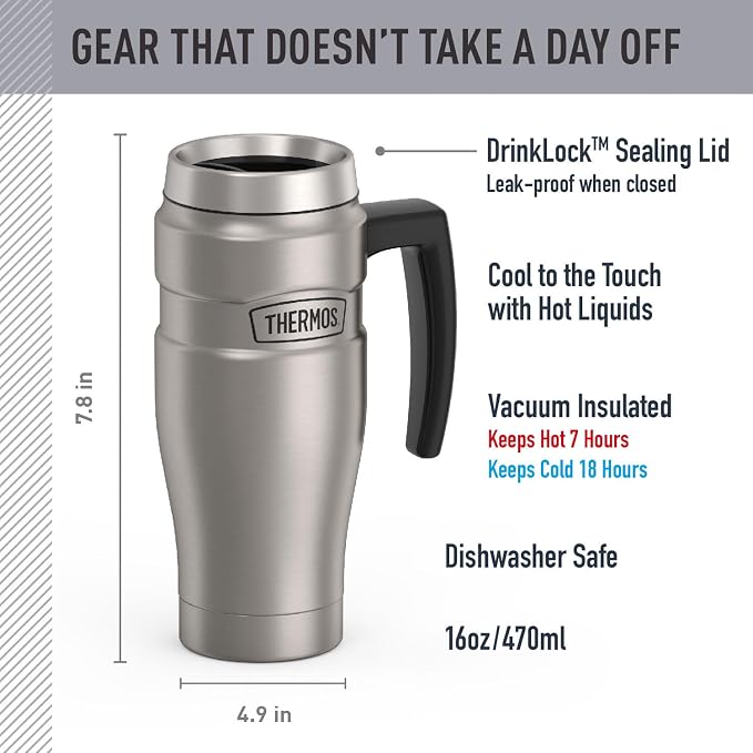 THERMOS Stainless King Vacuum-Insulated Travel Mug, 16 Ounce, Matte Stainless - Image 2