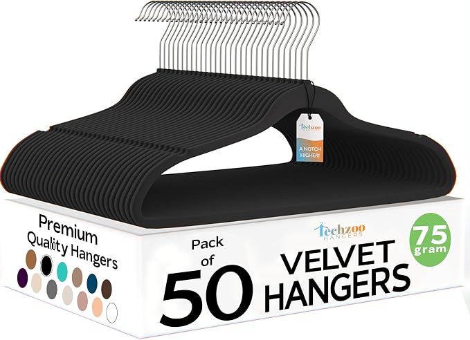 50 Pack New Premium Quality Velvet Hangers Ultra Thin Non Slip Adult Felt Space by TECHZOO
