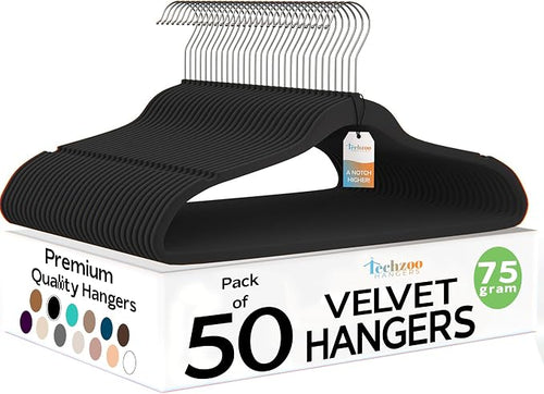 50 Pack New Premium Quality Velvet Hangers Ultra Thin Non Slip Adult Felt Space by TECHZOO