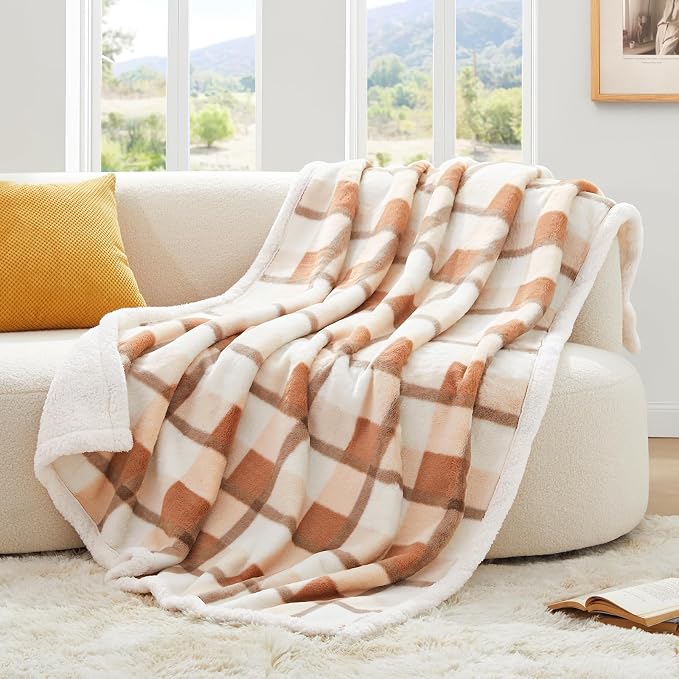 PU MEI Super Soft Faux Rabbit Fur Sherpa Fleece Throw Blanket, Reversible by HOME