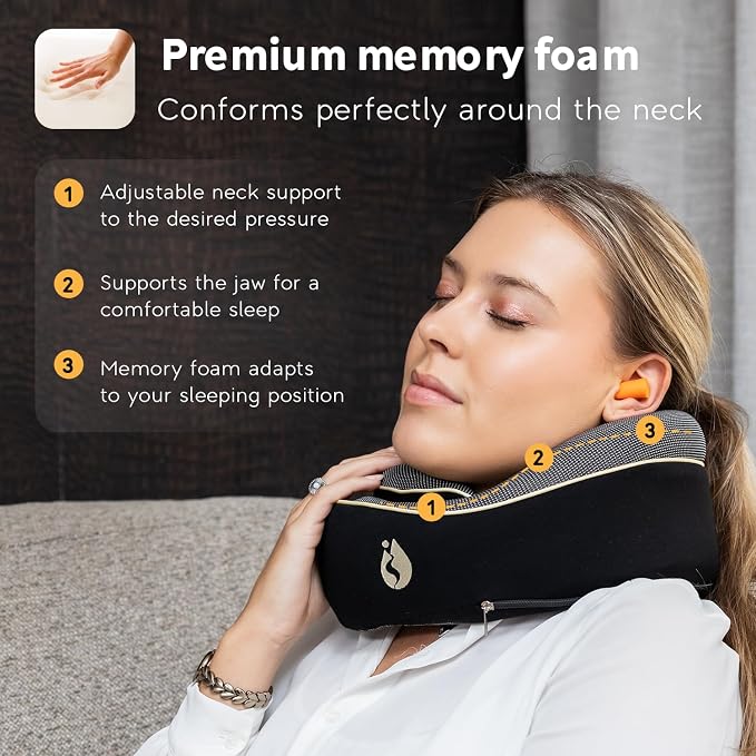 Travel Pillow - Airplane Neck Pillow - 100% Pure Memory Foam Flight Pillow - Image 4