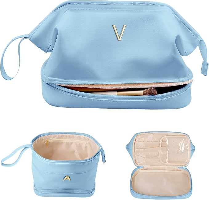 Bridesmaid Gifts for Women, Initial Makeup Bag, Personalized Double Layer by Vogewood