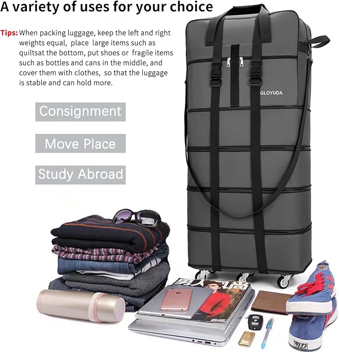 Expandable Foldable Luggage, Rolling Duffle Bag - Image 5