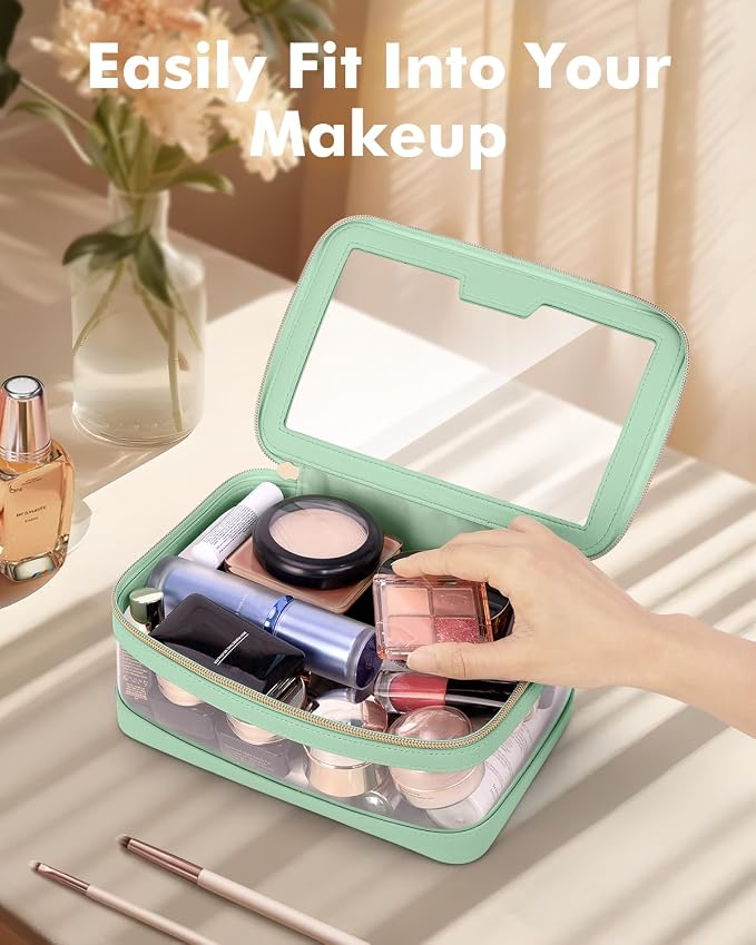 Travel Clear Makeup Bag with Makeup Brush Bag, Leather Makeup Case Toiletry Bag - Image 2