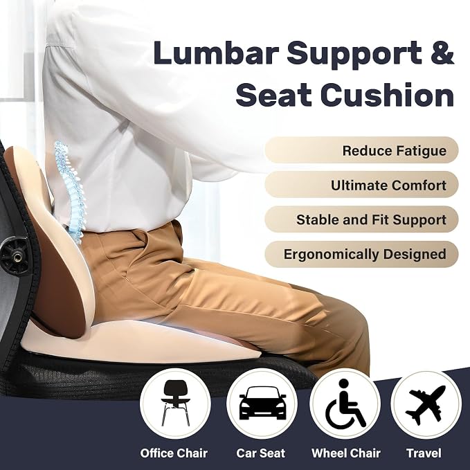 Coverado Car Seat Cushion and Lumbar Support Pillow, Memory Foam Ergonomic Back - Image 2