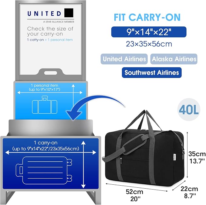 Narwey Carry on Luggage 22x14x9 Airline Approved Foldable Duffle Bag - Image 2