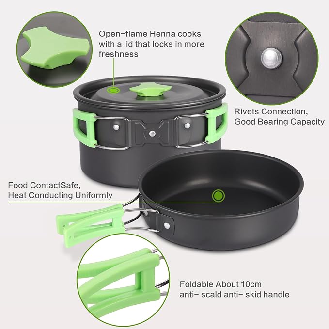 PELLOR Camping Cookware Set, Pans Set and Folding Fork, Lightweight Backpacking - Image 3