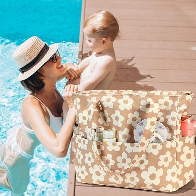 LEDAOU Large Beach Tote Bag Women Waterproof Sandproof Zipper Beach Tote Bag - Image 7