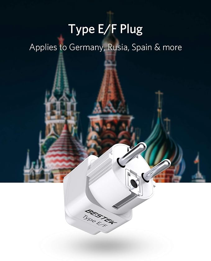 BESTEK Europe Travel Plug Adapter, Grounded Universal Type E/F Plug Adapter EU - Image 7