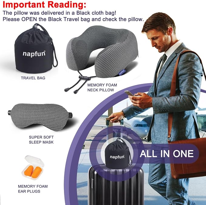 napfun Travel Pillow, 100% Pure Memory Foam Neck Pillows - Image 6