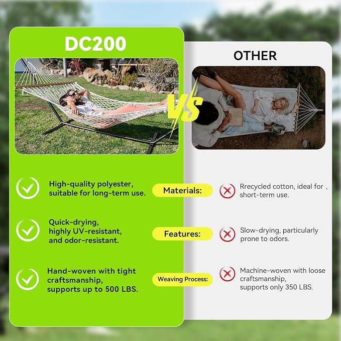 Double Hammock for 2 Person, Handwoven Cotton Rope Hammock - Image 3