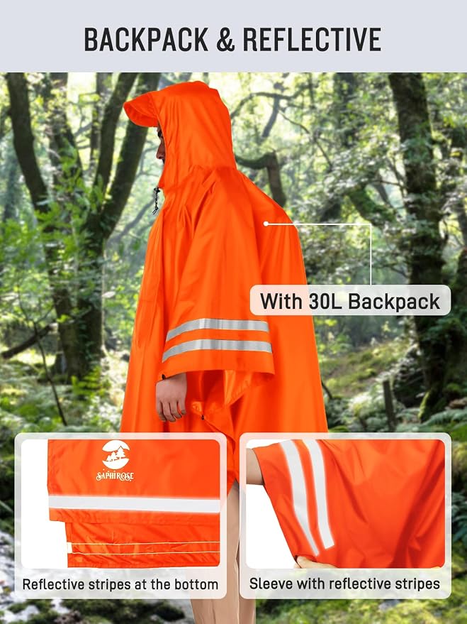 SaphiRose Hooded Rain Poncho Waterproof Raincoat Jacket - Image 6