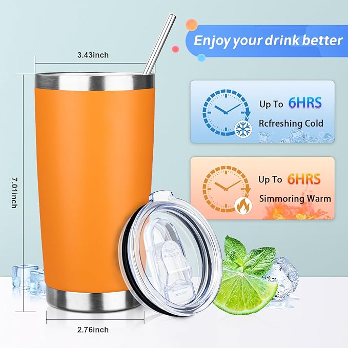20oz Tumbler with Straw and Brush, Stainless Steel Vacuum Insulated tumbler - Image 2