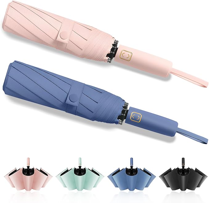 2-Pack Windproof, Waterproof, UV-Blocking Portable Travel Umbrella, Compact Sun by Fogkey
