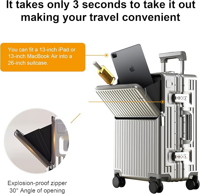 Zipperless Luggage, Polycarbonate Aluminum Hard Shell, Expandable Carry-On - Image 5