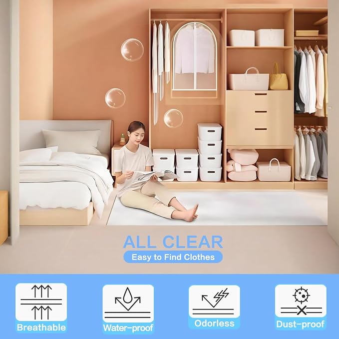 Garment Bags for Hanging Clothes 24'' x 54'' Coat Covers for Closet Foldable - Image 3