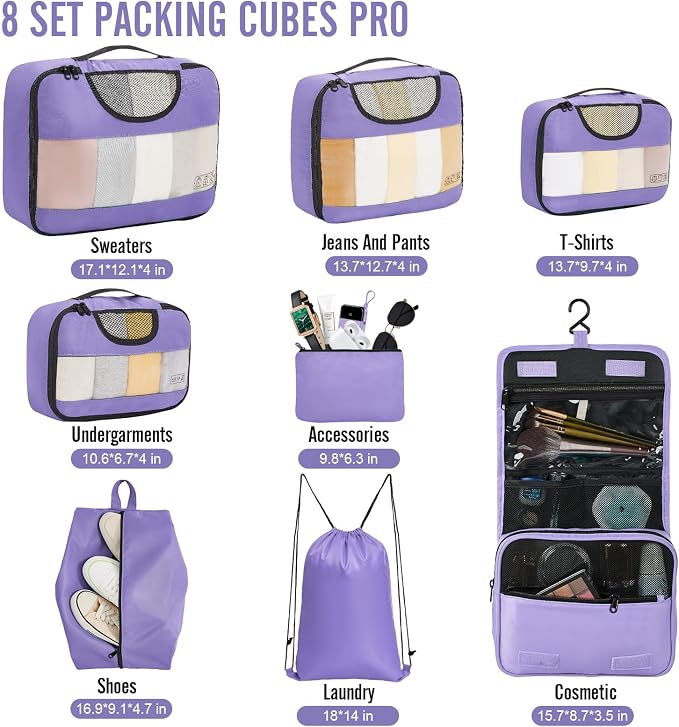 Veken 8 Set Packing Cubes for Travel Essentials, Suitcase Organizer Bags in 4 - Image 2
