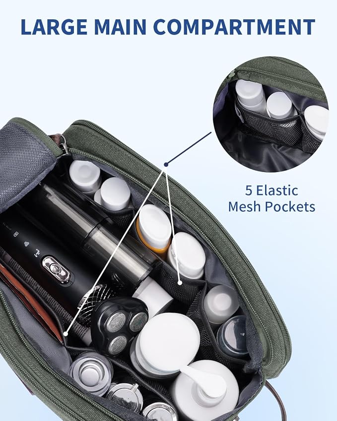 WANDF Toiletry Bag for Men Travel Toiletry Organizer Canvas and Leather Dopp - Image 3