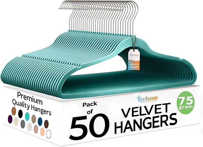 50 Pack New Premium Quality Velvet Hangers Ultra Thin Non Slip Adult Felt Space by TECHZOO