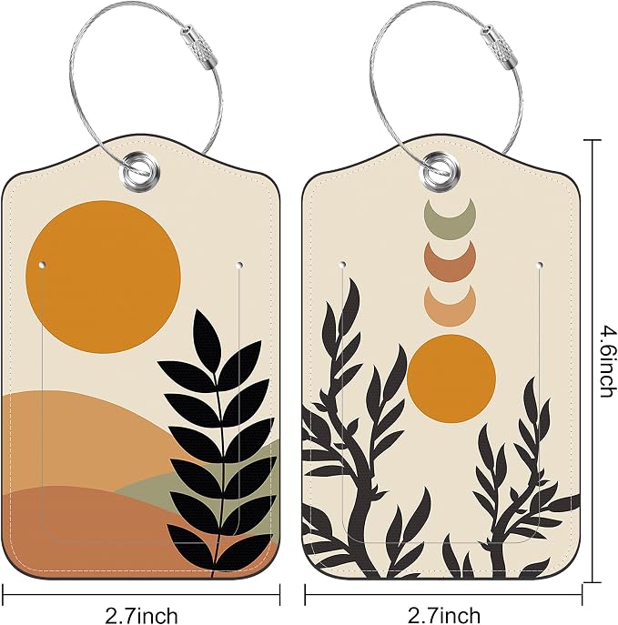 2 PCS Leather Luggage Tags for Suitcase Abstract Botanical Painting Travel - Image 2