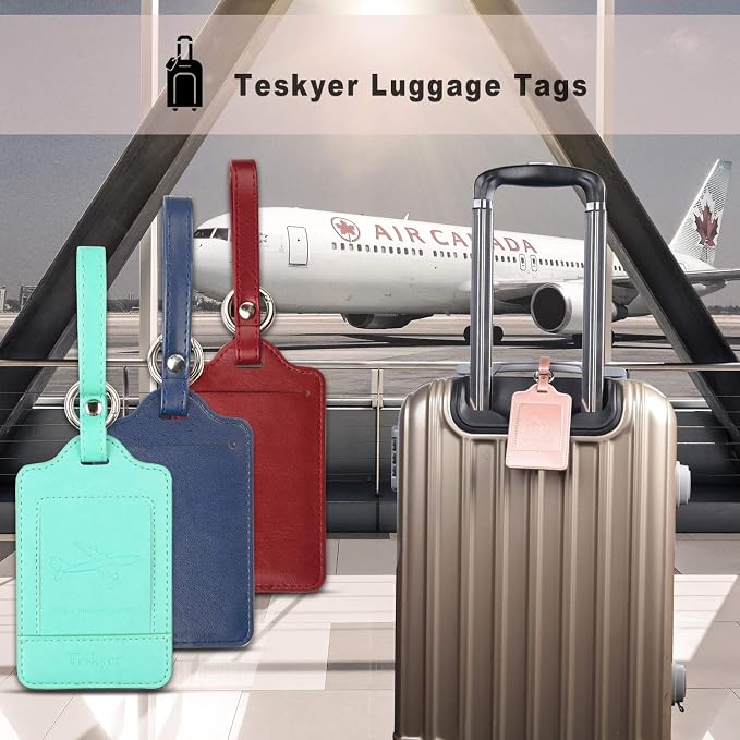 Teskyer Luggage Tags, 3 Pack Premium PU Leather Luggage Tags Privacy Protection - Image 2