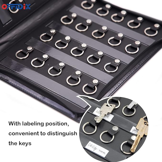 OFFIDIX Large Zippered Key Case, Leather Portable Key Cabinet, 40 Key Hooks Key - Image 5