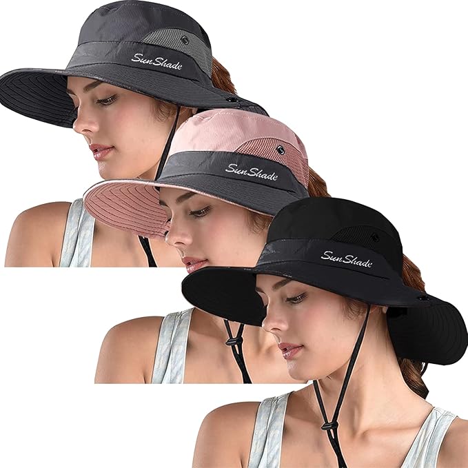 ZOORON Women's Ponytail Safari Sun Hat, Wide Brim UV Protection Outdoor Bucket by ZOORON