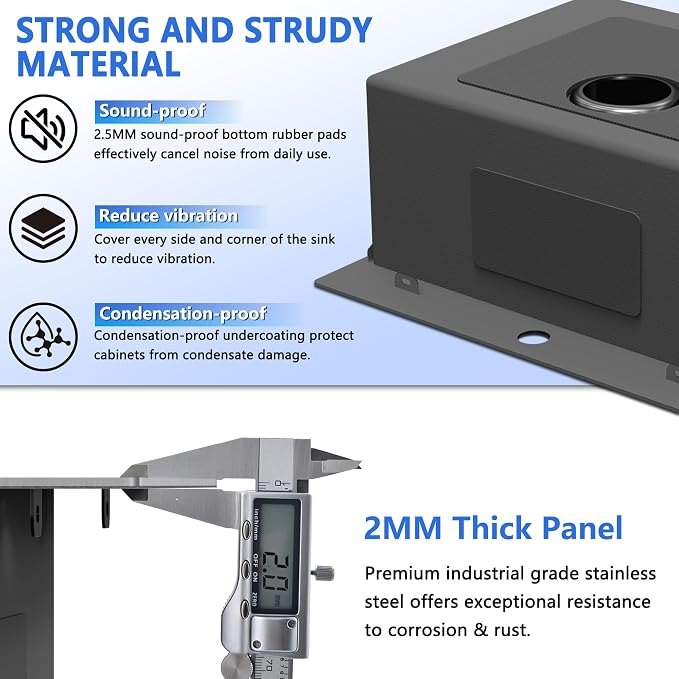 25x22 Inch Drop In Kitchen Sink, 25 Inch Kitchen Sink Top Mount 18 Gauge 304 - Image 5