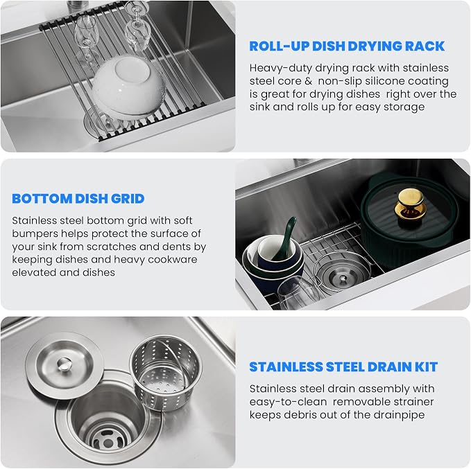POPFLY 28 x 20 Inch Kitchen Sink, 28 Inch Stainless Steel Top Mount Drop in - Image 5