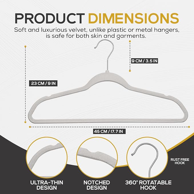 Premium Velvet Hangers 50 Pack Ultra Thin Non Slip Adult Felt Space Saving Suit - Image 2