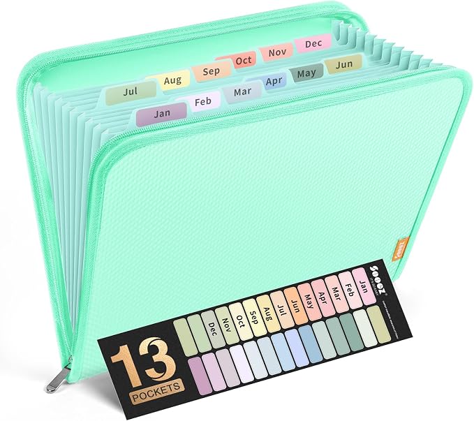 Sooez 13 Pocket Accordion File Organizer, Zipper Expanding File Folder Organizer by Sooez