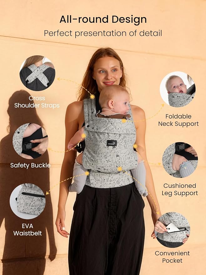 GROWNSY Baby Carrier Newborns to Toddlers, Ergonomic Baby Toddler Carrier Wraps - Image 5