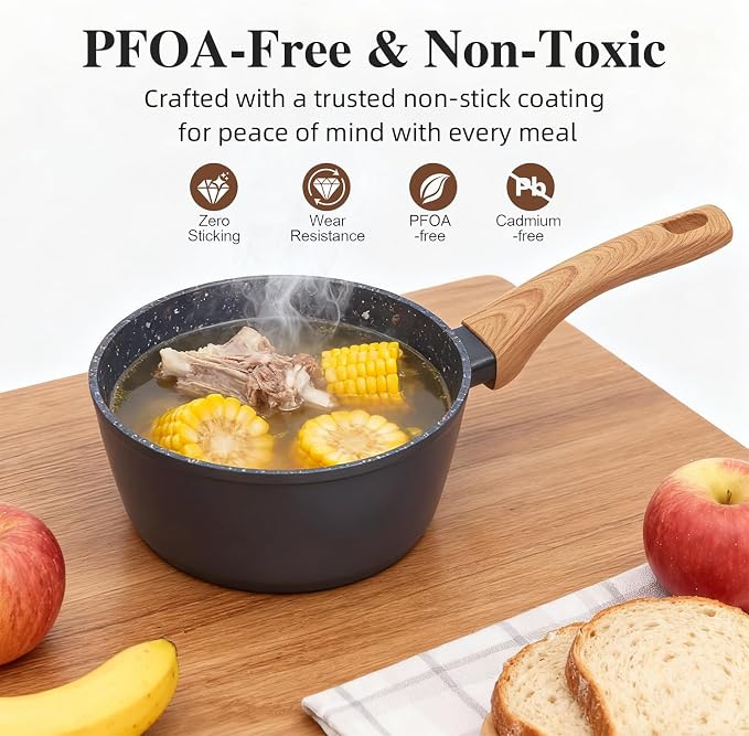 Nonstick Cookware Set, 2-Piece Non-Toxic Coated 8.5 Inch Frying Pan & Saucepan - Image 3