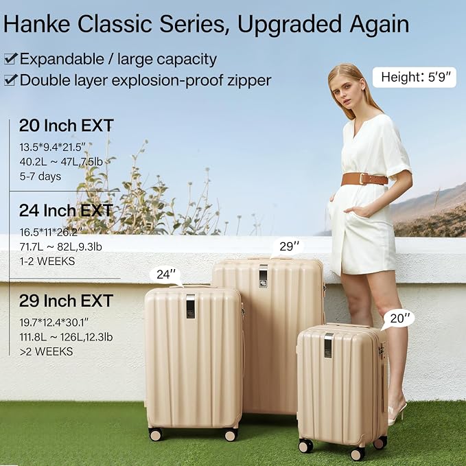 Hanke Expandable Hardshell Luggage Sets 3 piece Carry on Luggage - Image 2