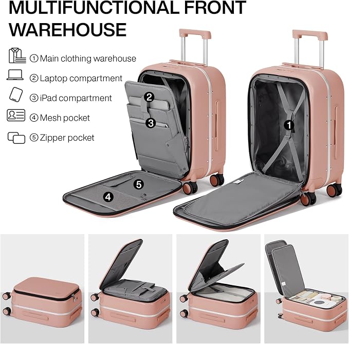 mixi Carry On Luggage, Travel Rolling Luggage Aluminum Frame PC Hardside - Image 4