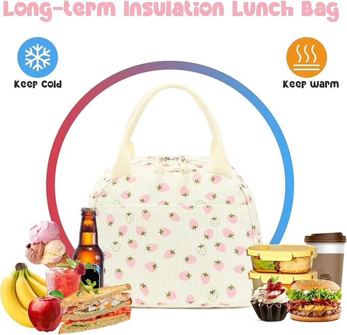 Bluboon Lunch Bag for Women Men Cute Corduroy Lunch Tote Bags Reusable - Image 3