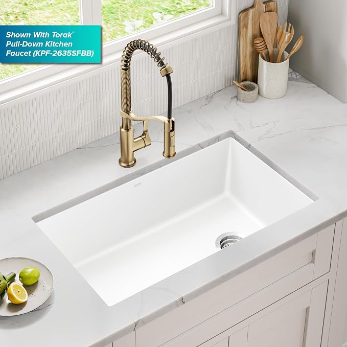 KRAUS Forteza 32-inch Granite Undermount Single Bowl White Kitchen Sink - Image 2