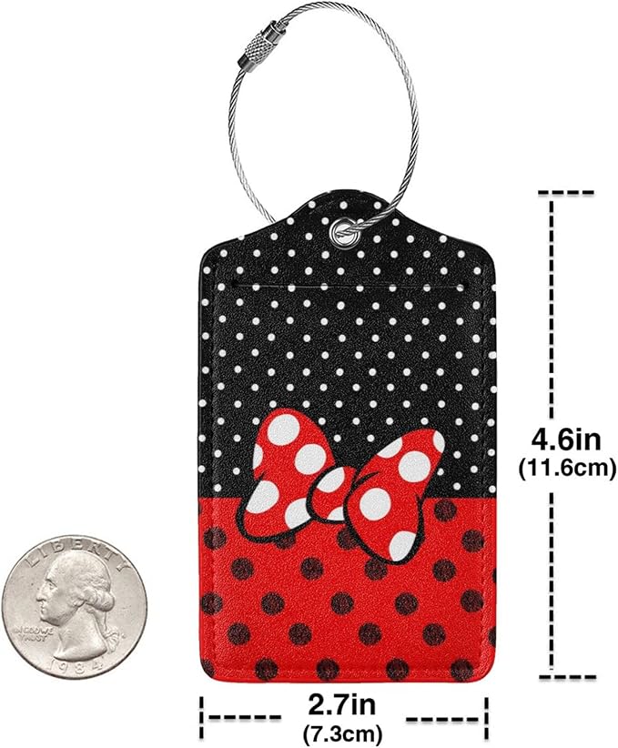 2 Pack Luggage Tags for Suitcase, Mouse Red Bow PU Leather Travel Luggage Tag - Image 4