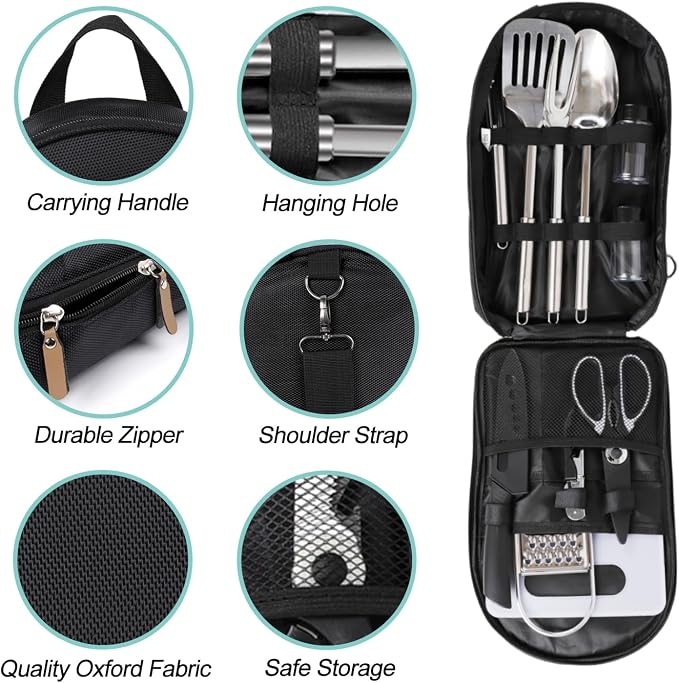 12 Pcs Camping Kitchen Utensil Set Outdoor Kitchen Gear, Outdoor Cooking and - Image 3