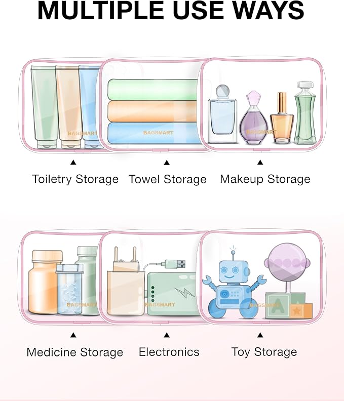 BAGSMART Clear Toiletry Bag, 2 Packs TSA Approved Water Resistant Quart Size - Image 5