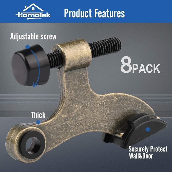 HOMOTEK 8 Pack Hinge Pin Antique Brass Door Stopper, Adjustable Deluxe Heavy - Image 2