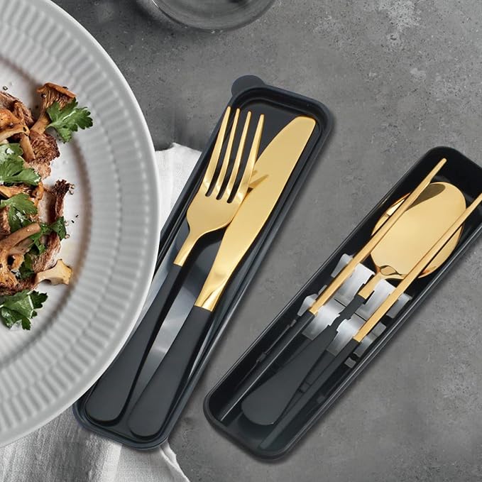 Black Portable Flatware Cutlery Set, TWUTGAYW Stainless Steel Travel Utensils - Image 7