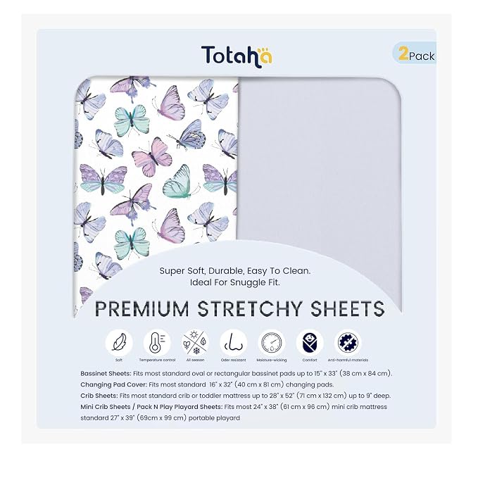 TotAha Premium Soft Pack n Play Sheets, Super Stretchy Jersey Knit Mini Crib by TotAha%7CUnitedStates