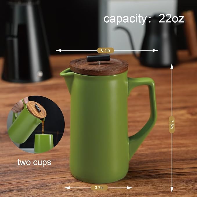 DHPO Ceramic French Press Coffee Maker, 22 Ounce Coffee Press Manual Brewer - Image 4