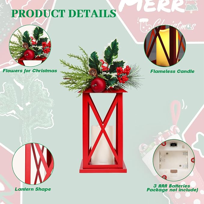 Christmas Decorative Lanterns 2 Pack Outdoor Lantern 13.5" Waterproof Battery - Image 7
