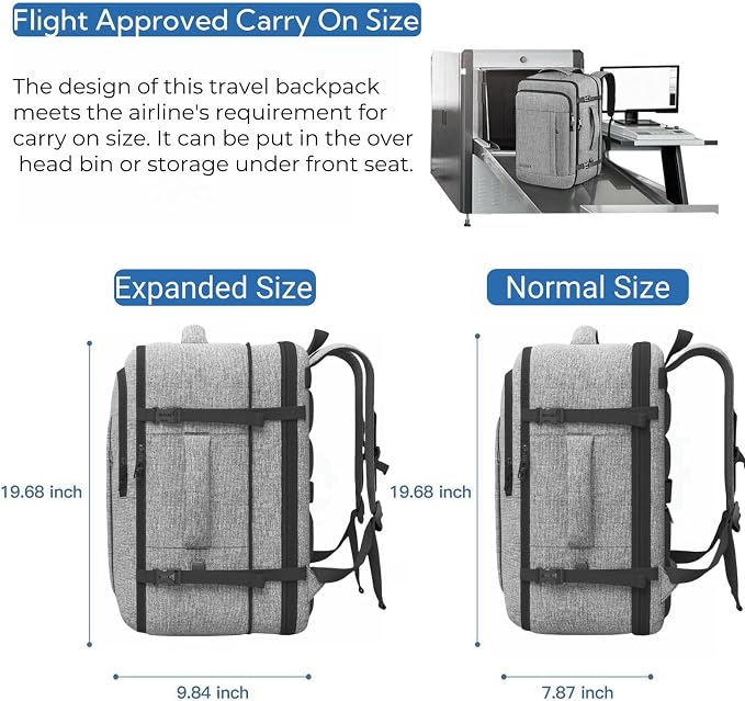 Carry On Backpack, Extra Large 40-50L Travel Backpack - Image 4